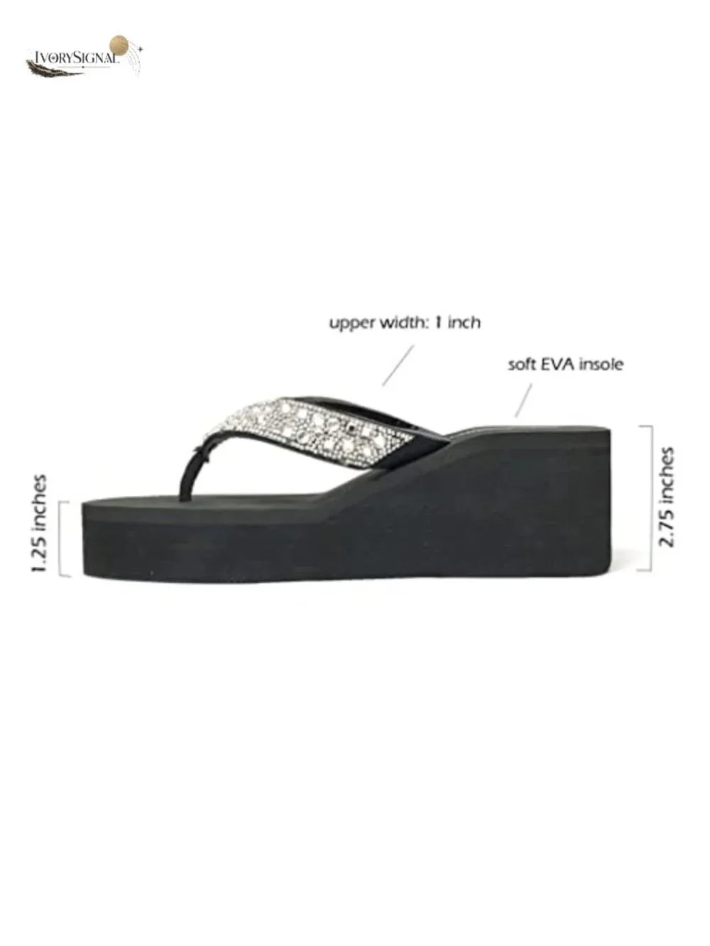 Rhinestone Wedge Sandals Platform T-Strap Flip Flops